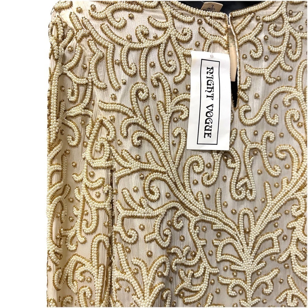 Vintage 80s Beaded Sequin Embellished Top Women's L Silk Party Glam Mob Wife NWT - Picture 6 of 10